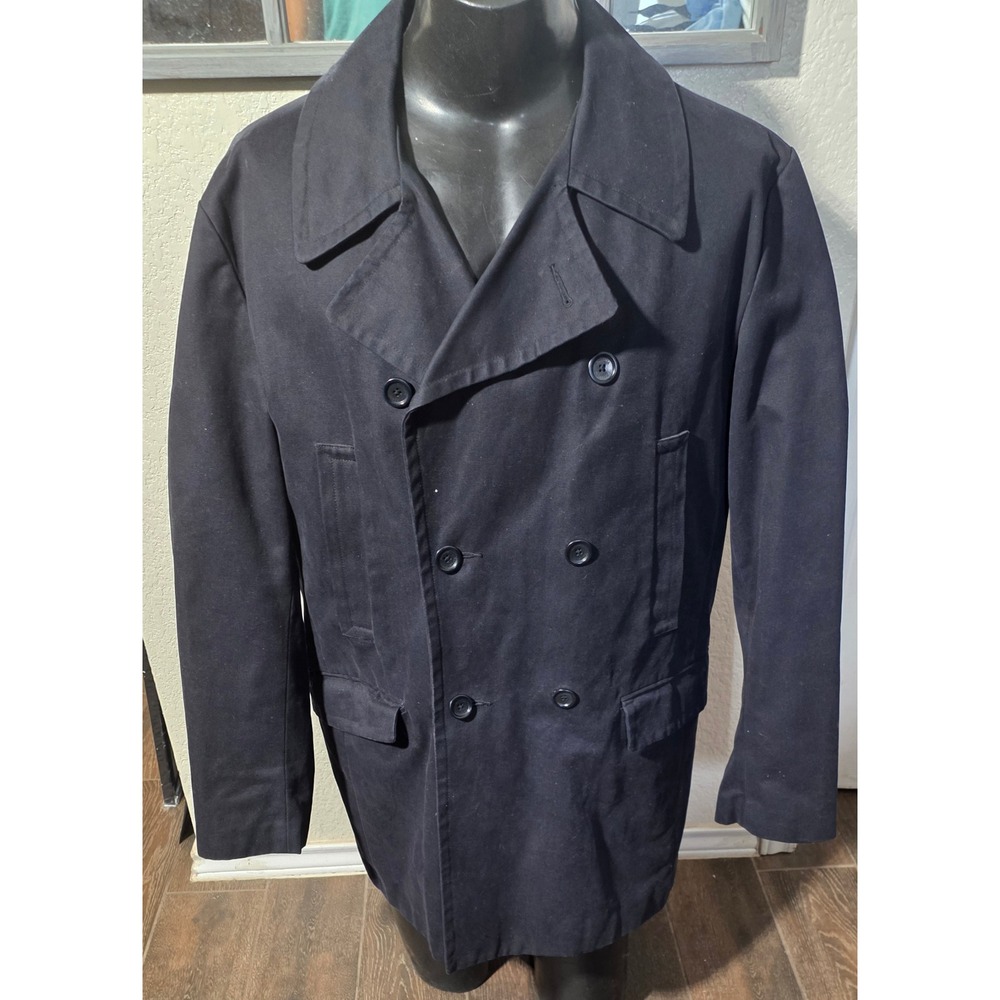 Banana Republic Mens Navy Blue Cotton Canvas Double Breasted Pea Coat Large